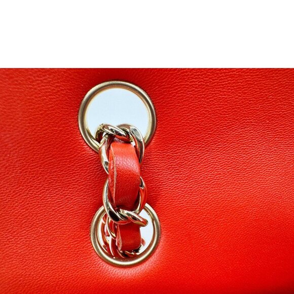 Chanel  Classic Double Flap Medium Chevron Leather Shoulder Bag Orange - Picture 13 of 16